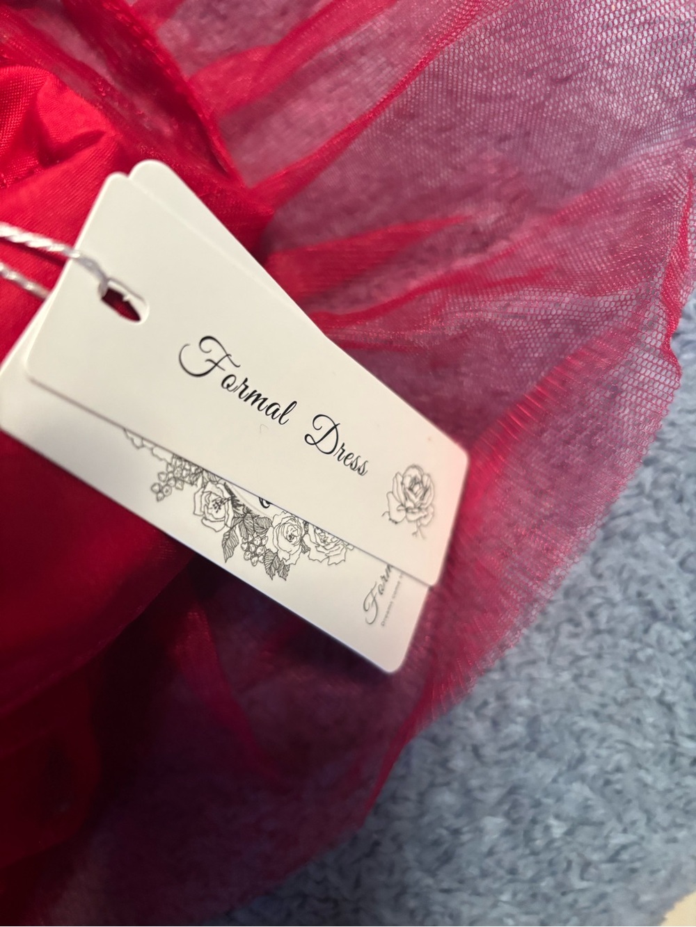 Red Tulle Ruffle Off-Shoulder Gown - Picture 6 of 6